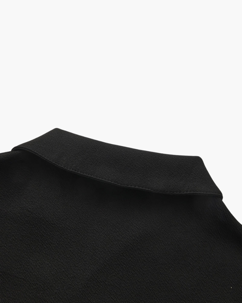 Salerno Cotton Set on-body view black cotton set business casual styling