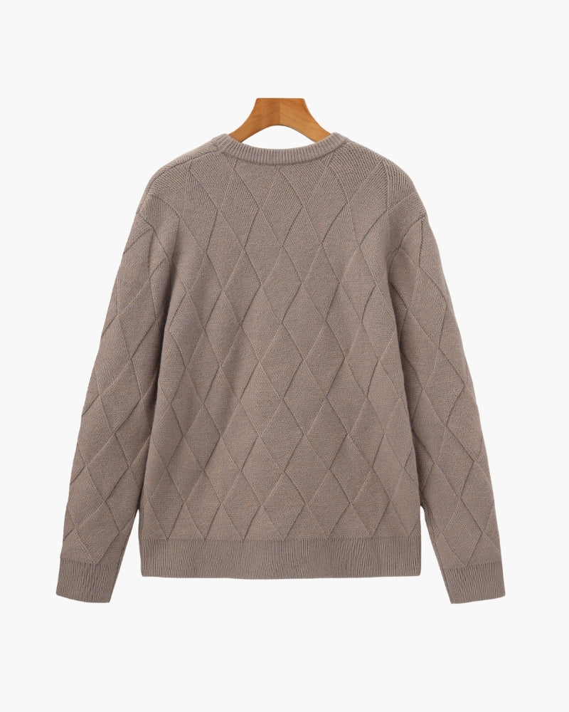 Diamond Knit Crewneck Sweater fabric detail beige knitwear Italian Design