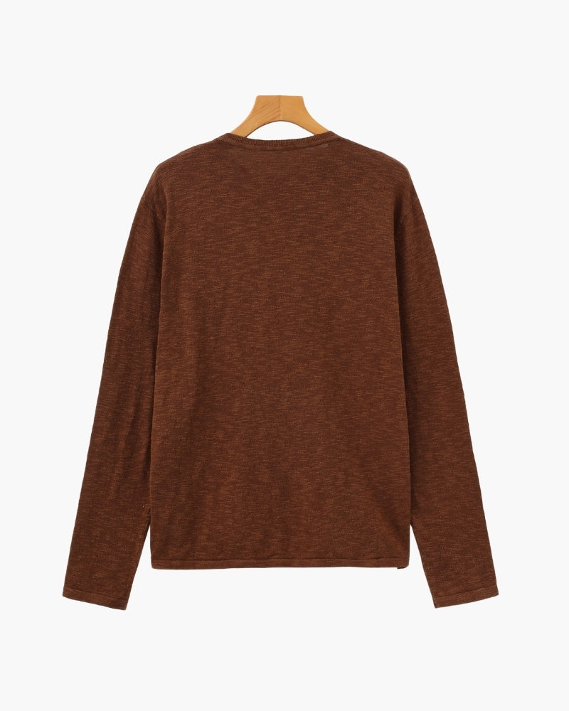 Linen Cotton Essential Crewneck craft detail brown linen-cotton Italian Design
