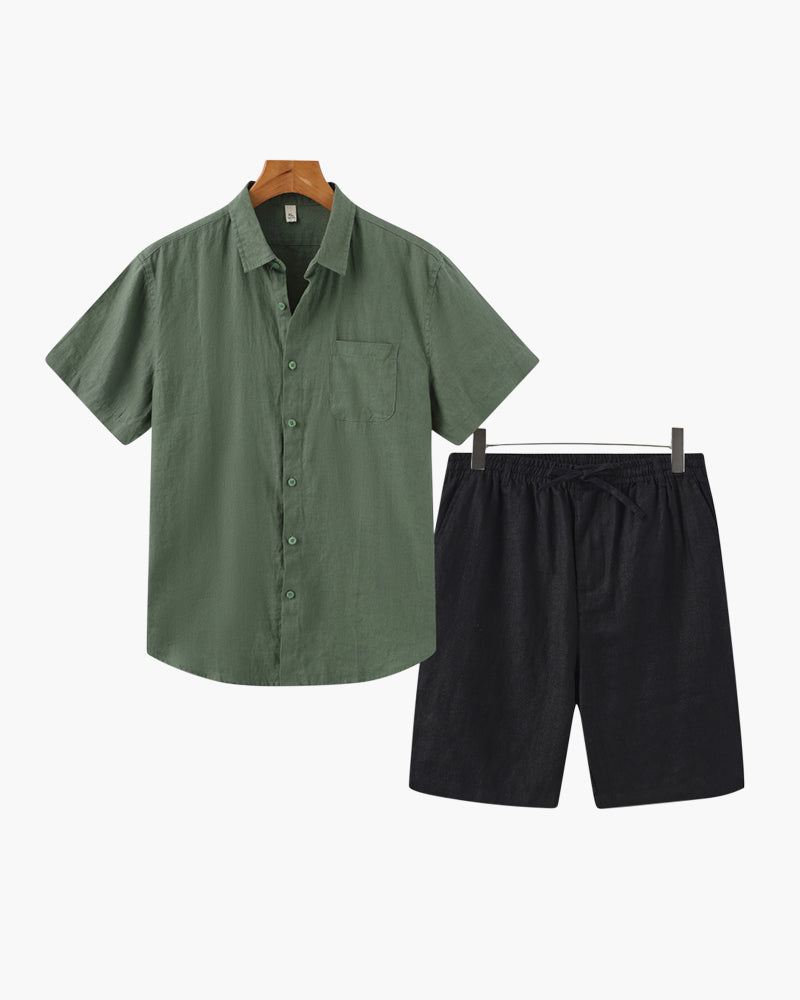 Taormina Linen Set flat lay multiple colorways linen shirt and shorts sets Pianizzo