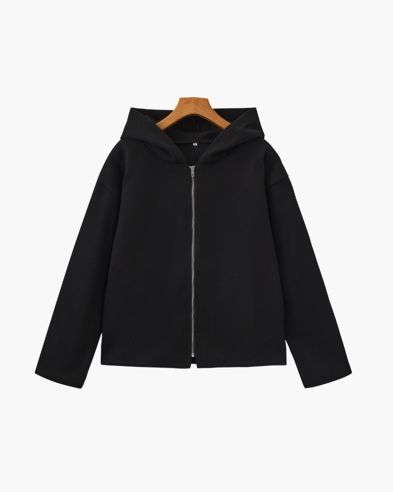 Marlow Wool Zip Coat studio view black wool Italian Design