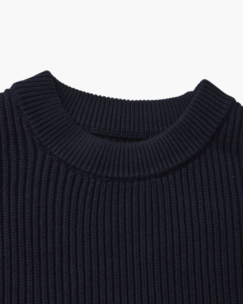 Rib Knit Crewneck side profile gray top Italian Design