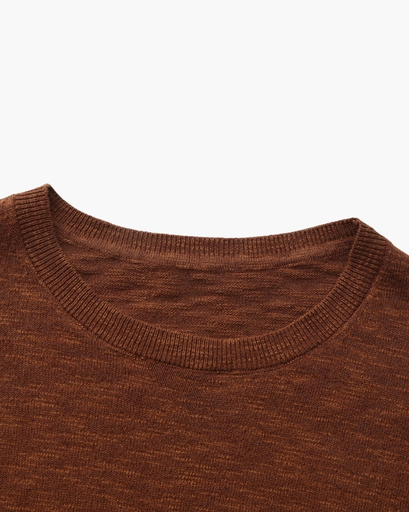 Linen Cotton Essential Crewneck studio view brown linen-cotton Italian Design