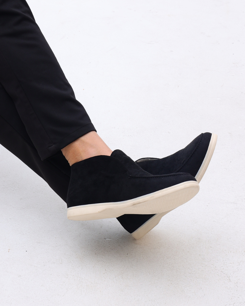 Sorrento Suede Loafer front view mocha premium suede upper stitching detail