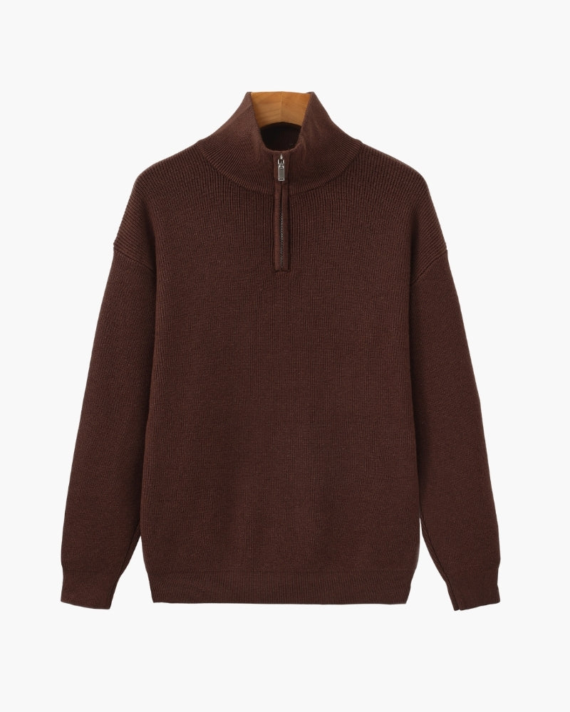 Refined Half-Zip Knit Pullover craft detail burgundy knitwear Italian Design