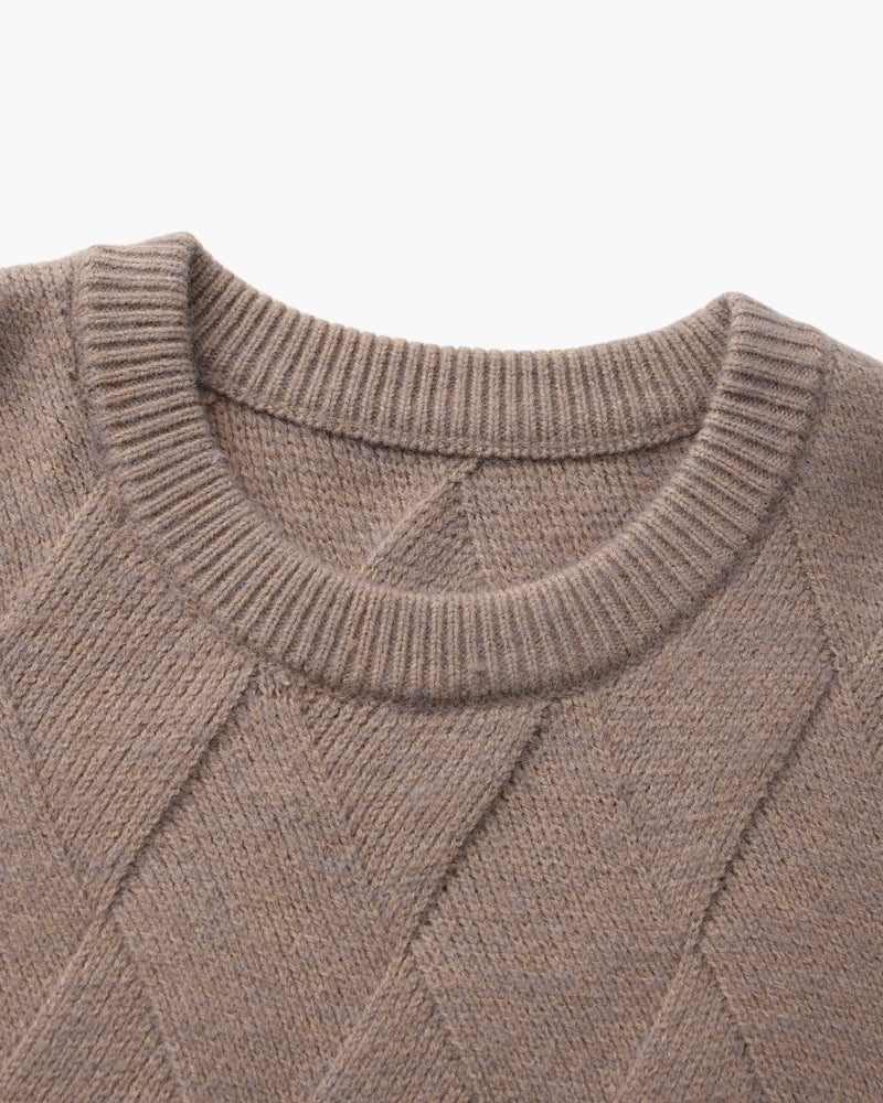 Diamond Knit Crewneck Sweater craft detail mocha knitwear Italian Design