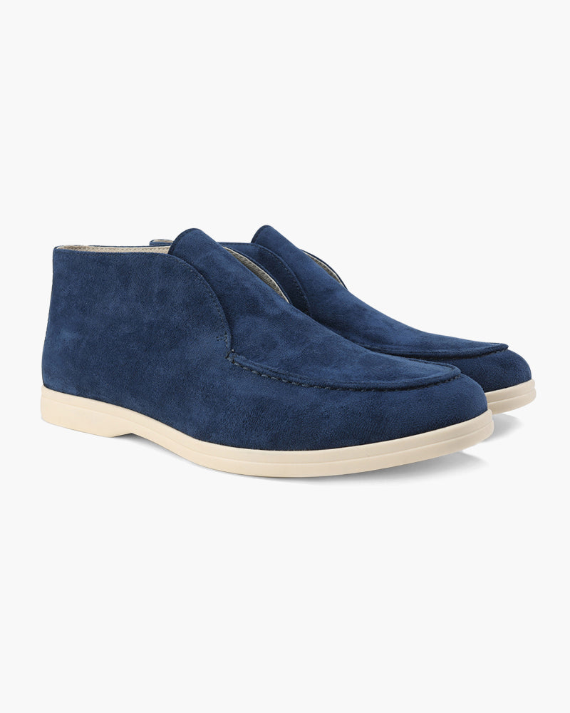 Sorrento Suede Loafer on-body view black suede smart casual editorial