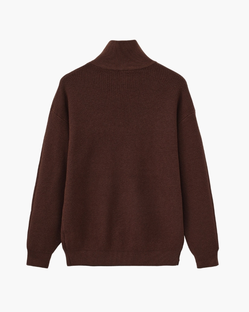 Refined Half-Zip Knit Pullover studio view burgundy knitwear Italian Design