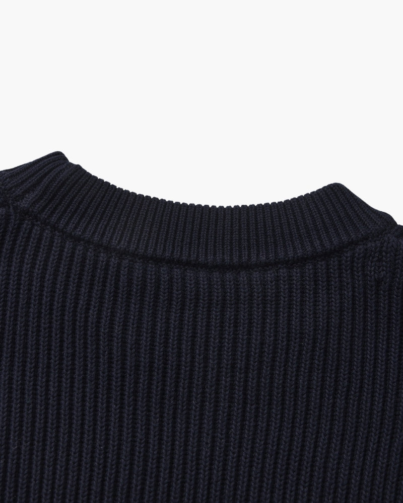 Rib Knit Crewneck detail view gray top Italian Design
