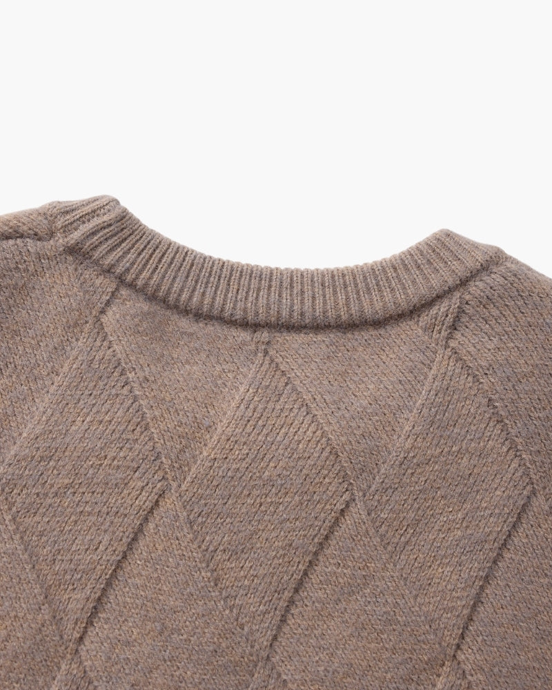 Diamond Knit Crewneck Sweater studio view mocha knitwear Italian Design