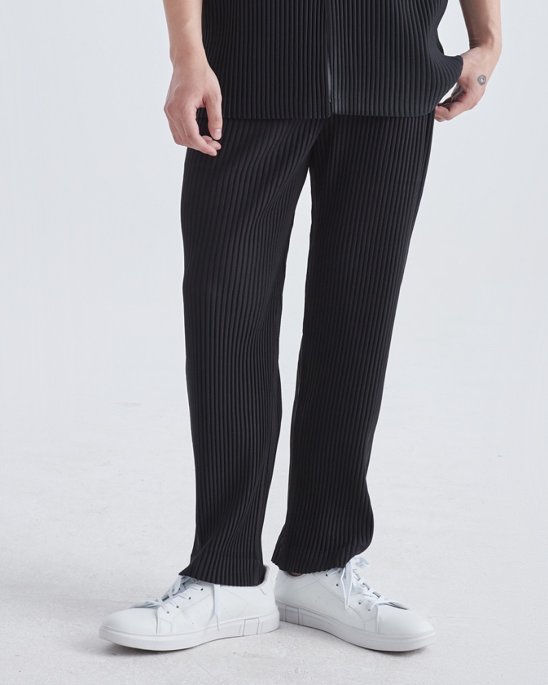 Ribbed Cotton Pantalon front view black cotton Italian Design