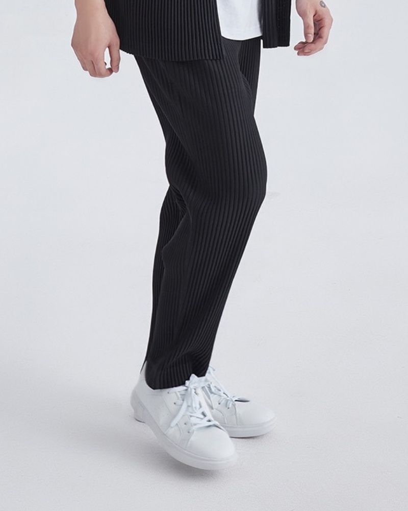 Ribbed Cotton Pantalon side profile black cotton Italian Design