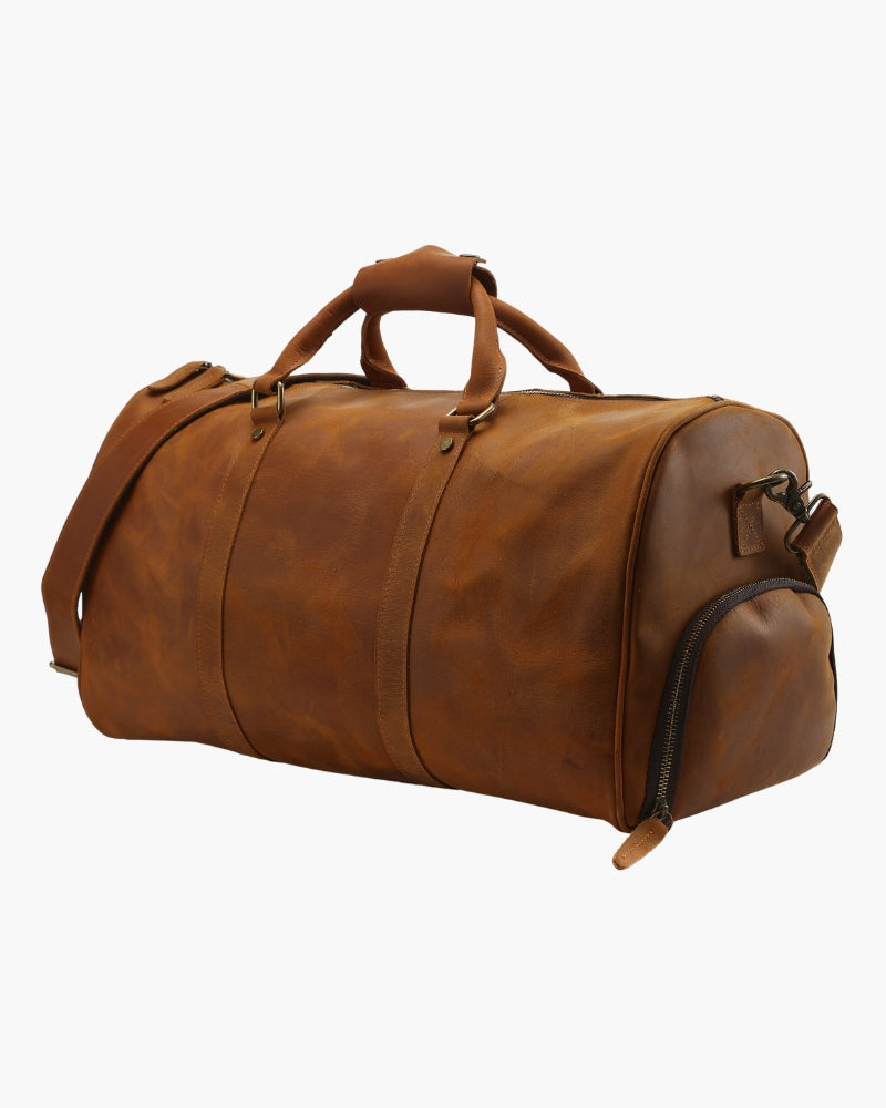 Montague Leather Duffle product view dark brown leather Italian Design