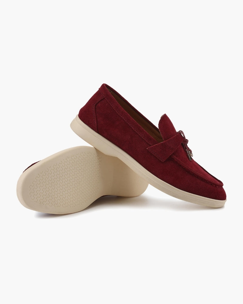 Gaeta Suede Loafer side view bordeaux suede slip-on construction