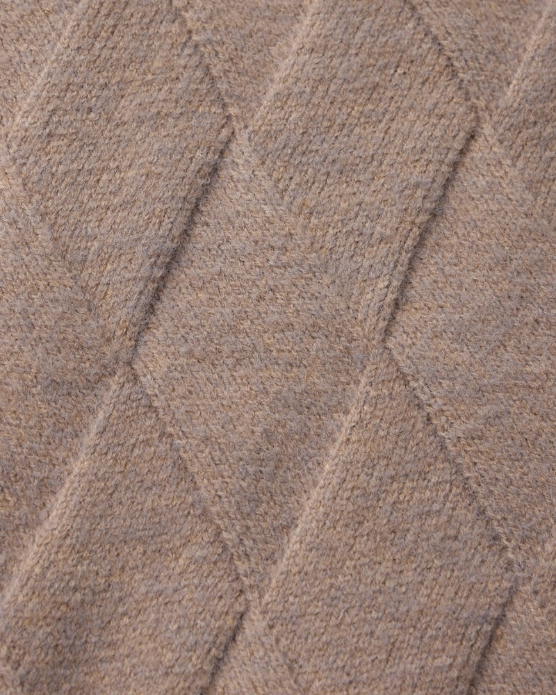 Heritage Diamond Knit Zip Cardigan fabric detail mocha knitwear Italian Design
