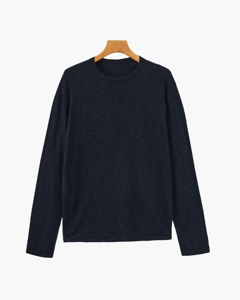 Linen Cotton Essential Crewneck side profile beige linen-cotton Italian Design