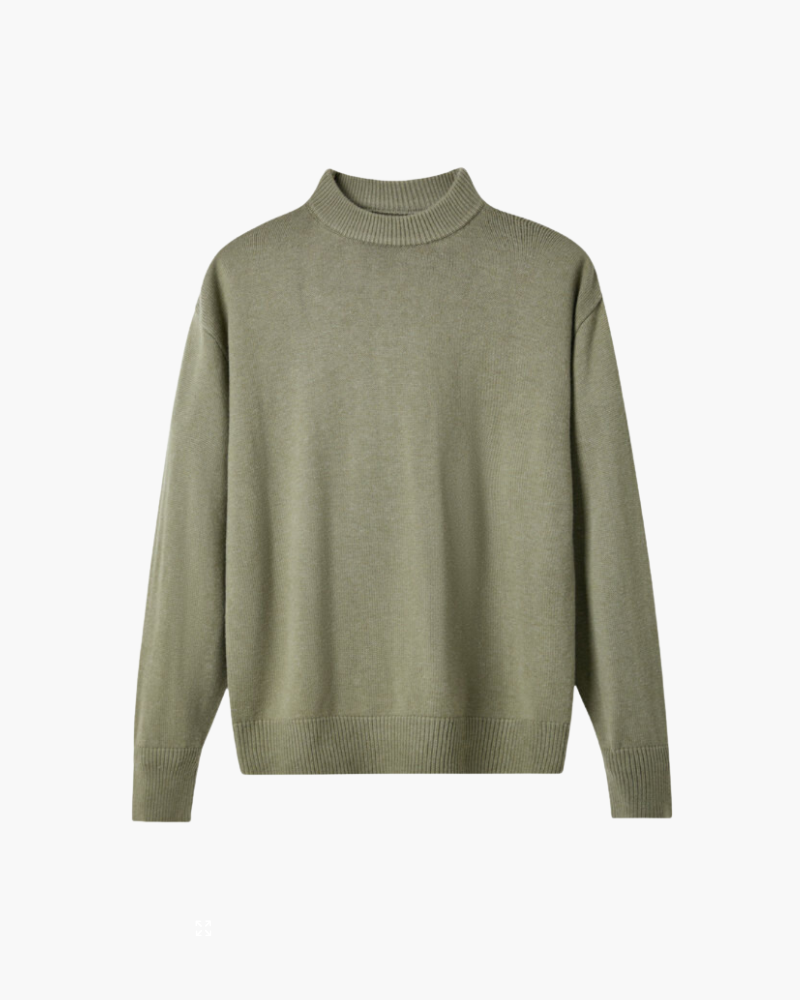 100% Premium Wool Turtleneck on-body view beige premium wool Italian Design