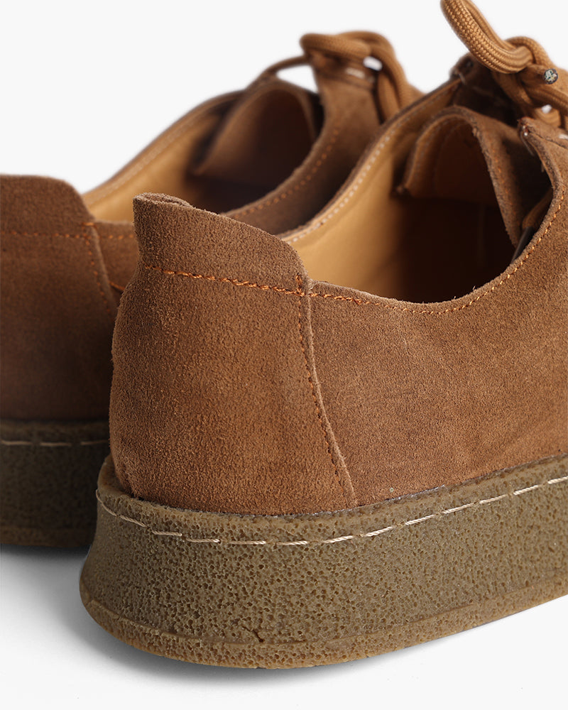 Premium Suede City Shoes editorial view caramel suede Italian Design