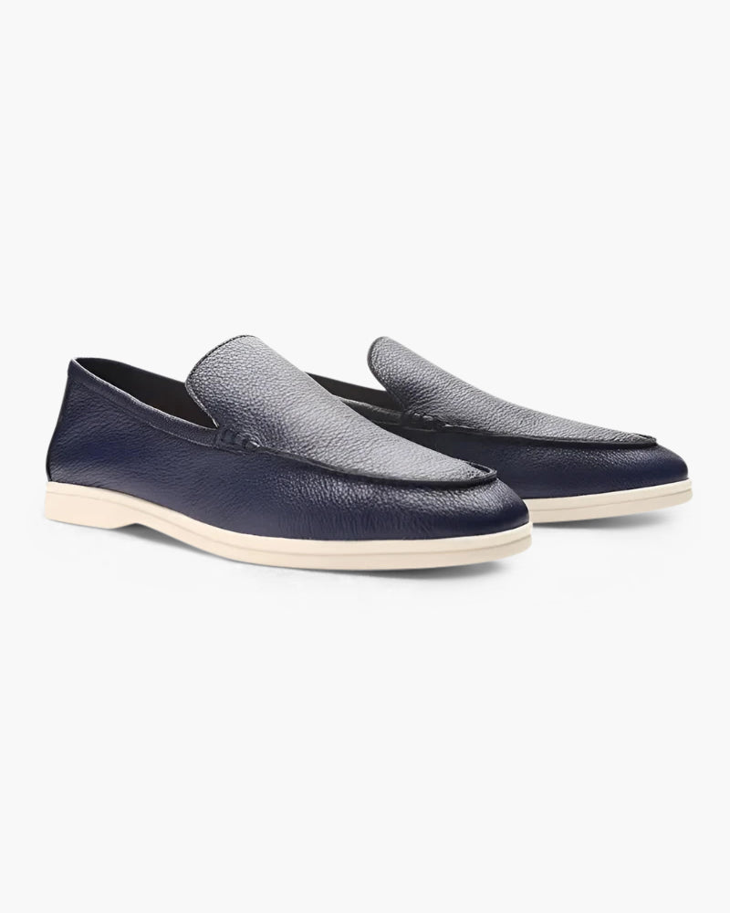 Old Money Cowhide Leather Loafers front view marine blue leather Italian Design
