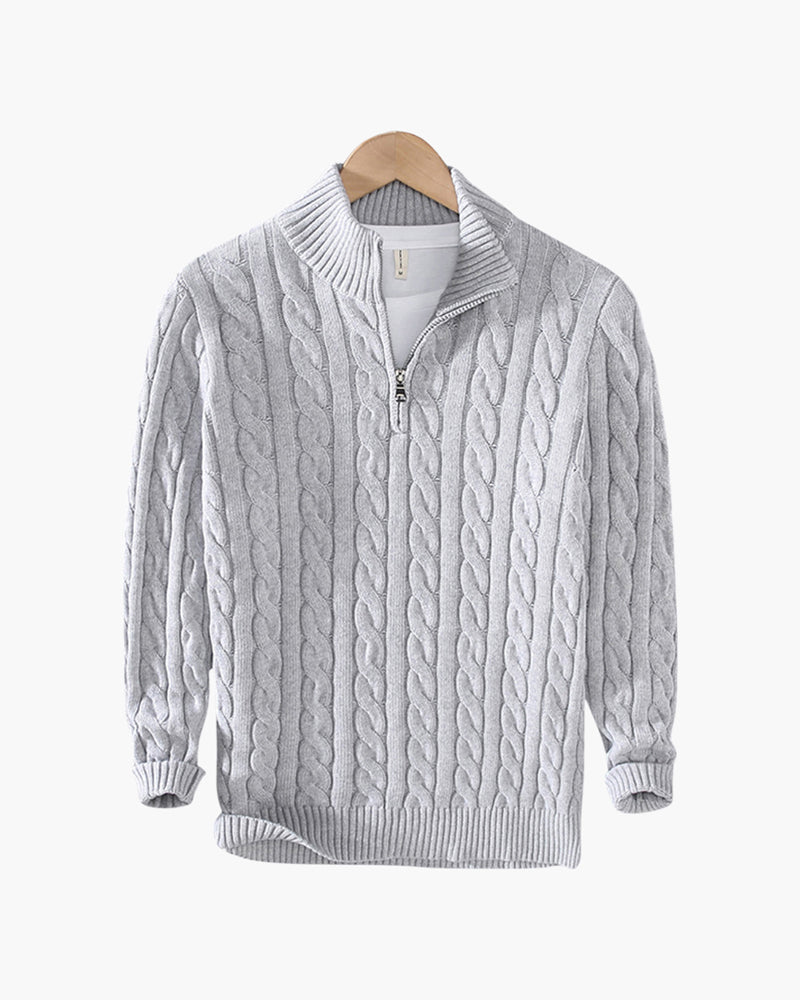 Fiesole Half Zip Sweater on-body front view gray cotton smart casual
