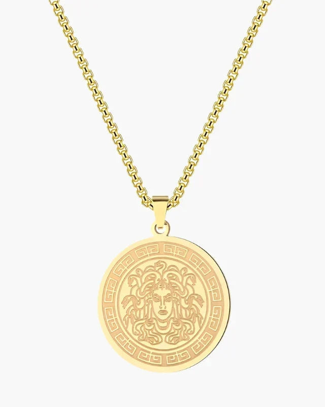 Medusa Long Chain (Gold & Silver) side profile silver piece Italian Design