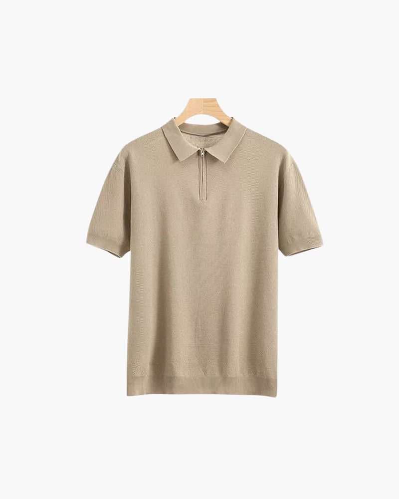 Marbella Zip Up Polo front view beige knitwear Italian Design