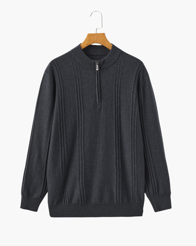 100% Cashmere Ribbed Half Zip product view dark gray cashmere Italian Design