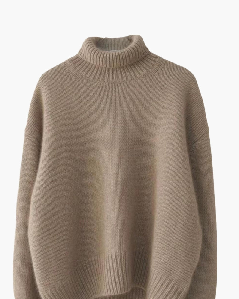 Heritage Knit Turtleneck on-body view beige knitwear Italian Design