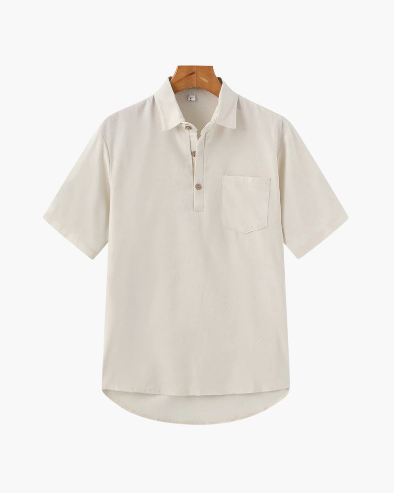 Trieste Linen Polo front view beige 100% linen polo collar short sleeve studio