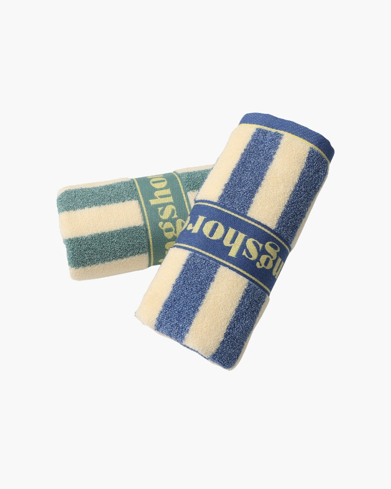 Coastal Stripe Hand Towel on-body view navy home accessory Italian Design