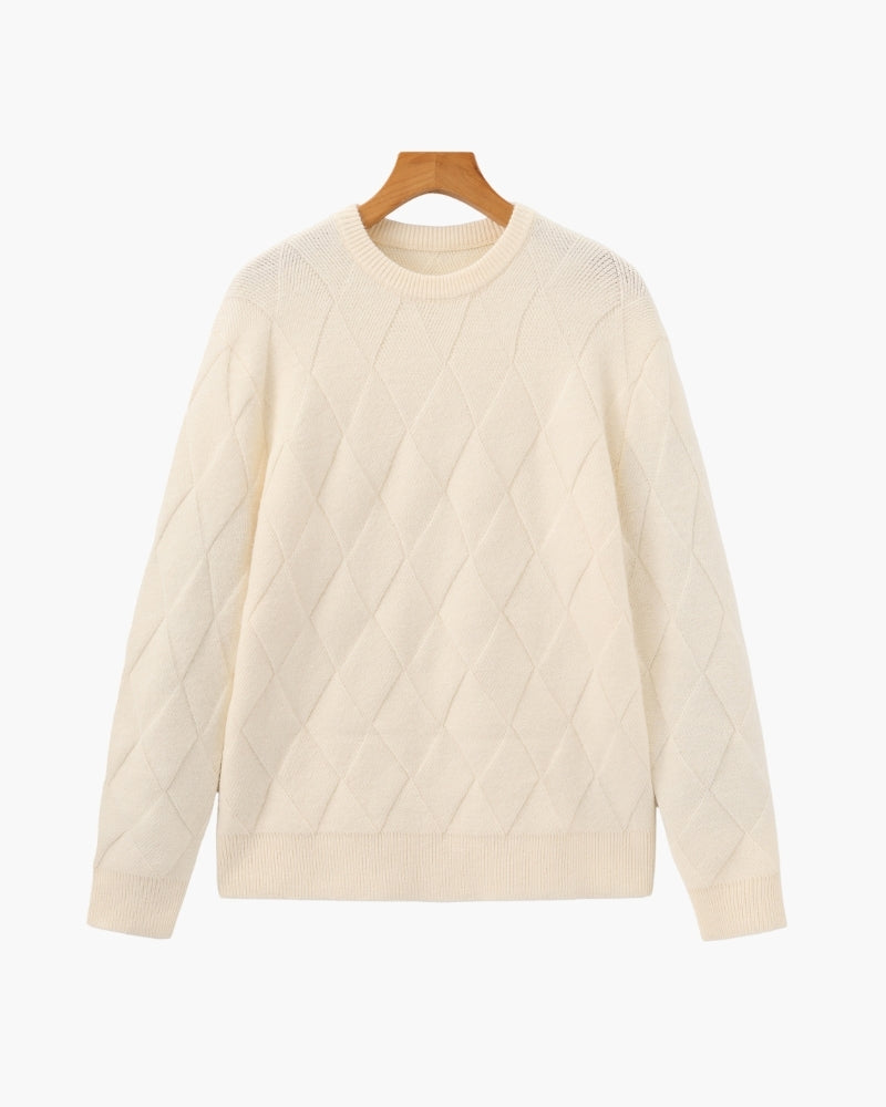 Diamond Knit Crewneck Sweater front view beige knitwear Italian Design