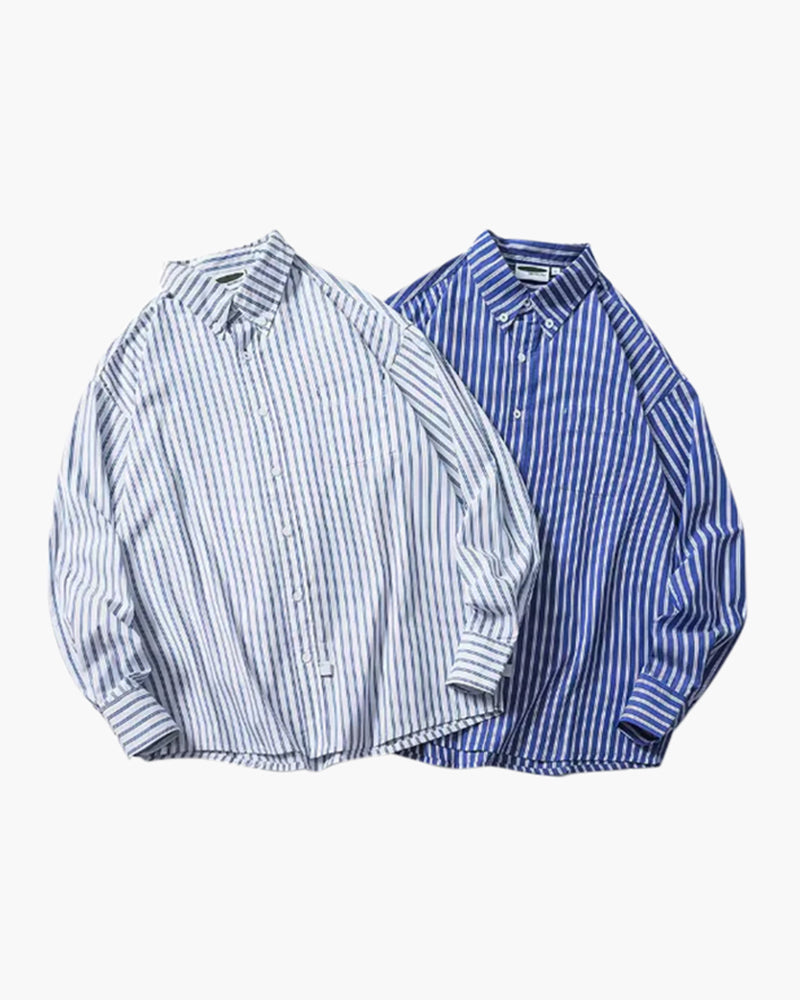 Oversized Striped Shirt front view light blue shirt Italian Design