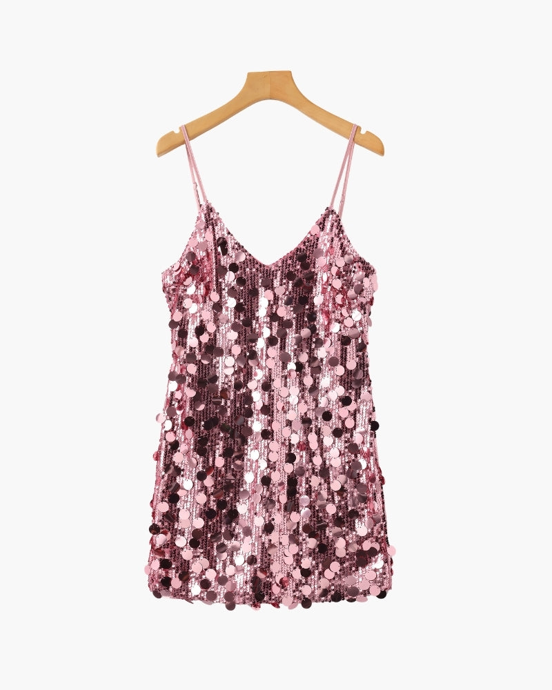 Sequin Party Mini Dress front view rose gold dress Italian Design