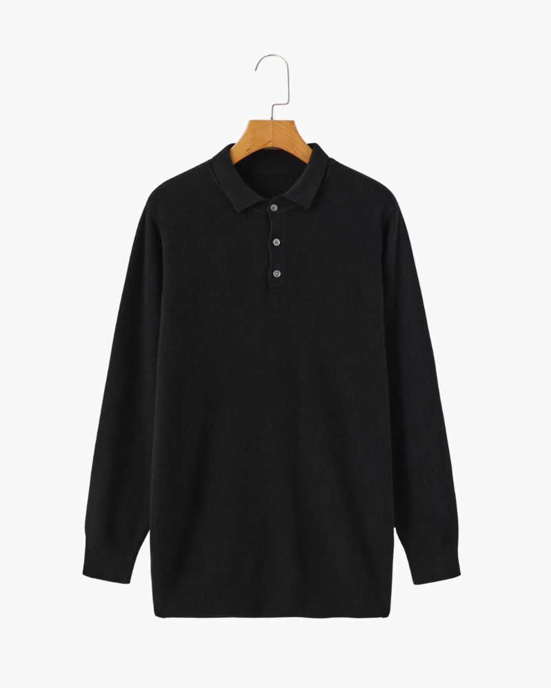 100% Cashmere Polo product view black cashmere Italian Design