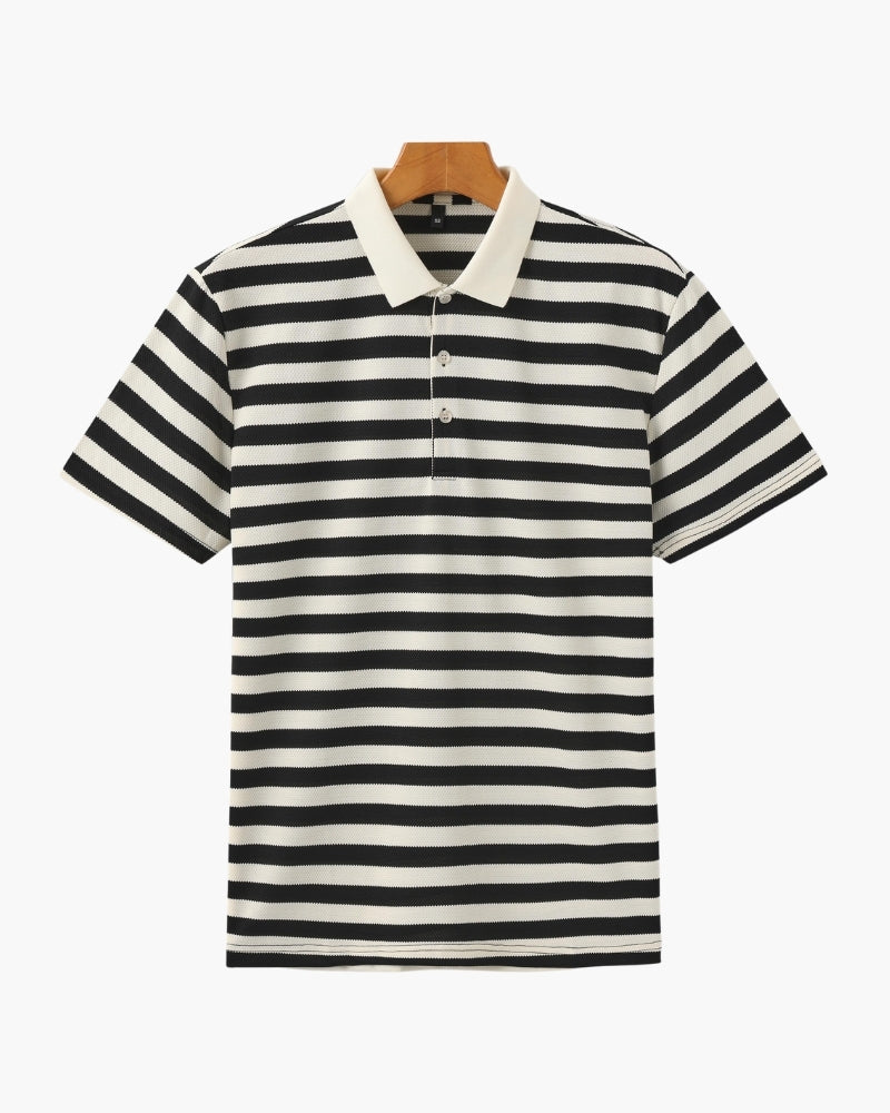 Shoreline Polo front view black polo shirt Italian Design