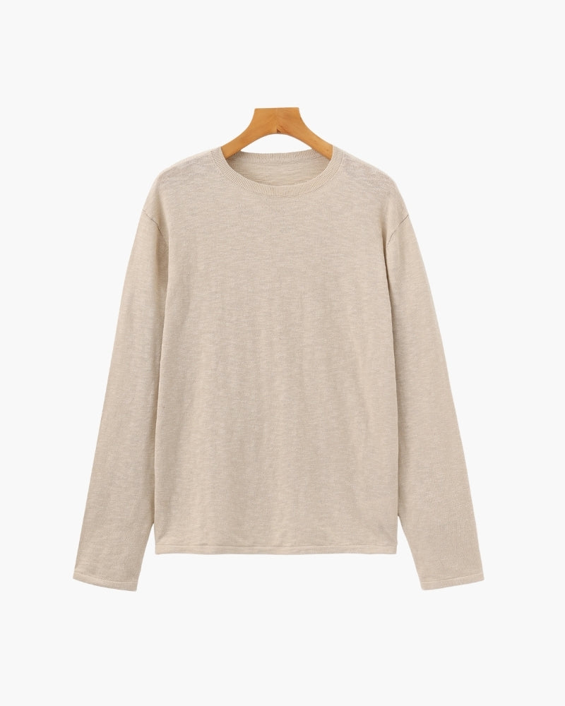 Linen Cotton Essential Crewneck front view beige linen-cotton Italian Design