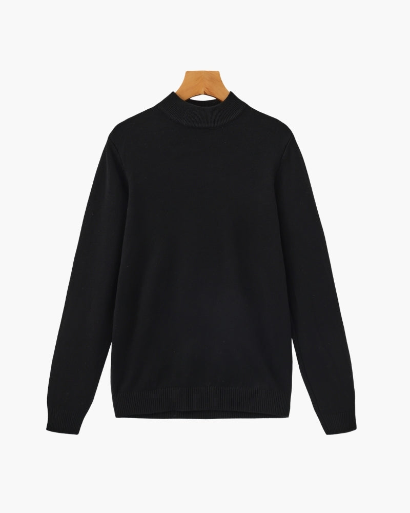 Essential Ribbed Mock Neck Sweater front view black knitwear Italian Design