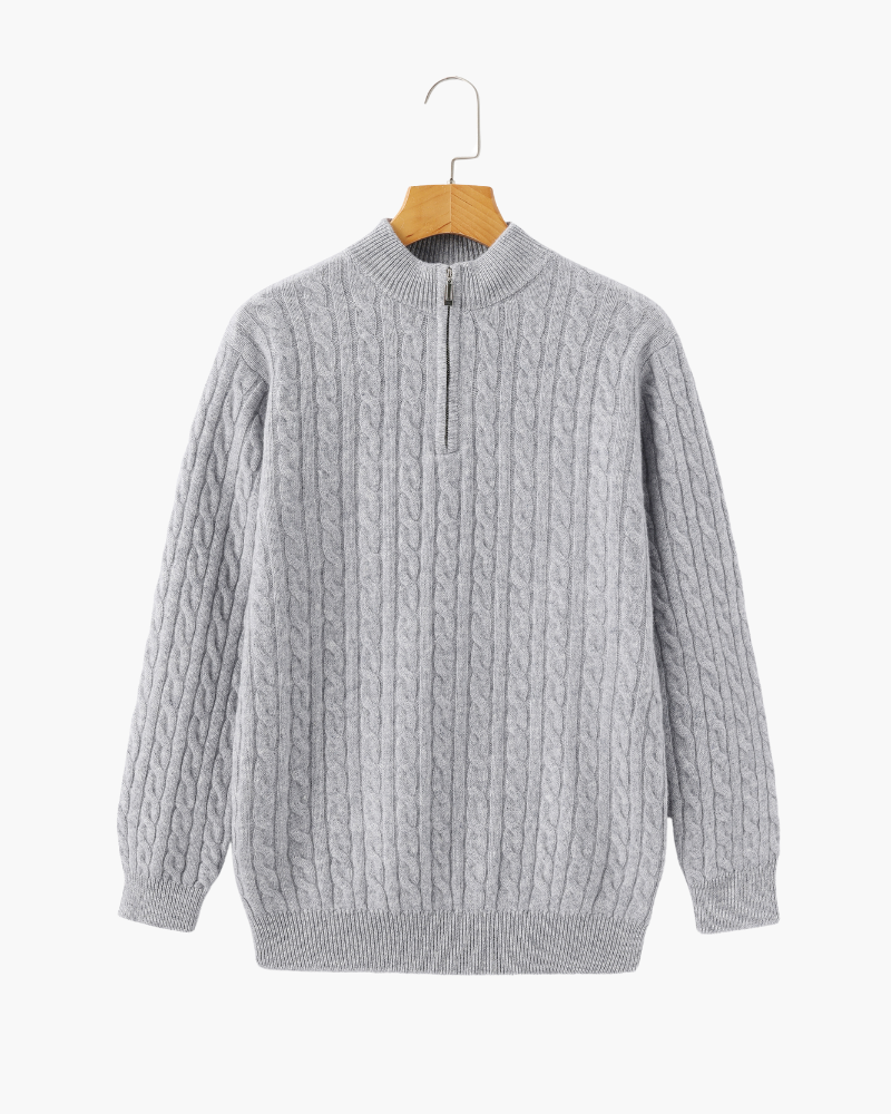 Foto do Suéter Bellagio da Pianizzo em 100% cashmere com half zip, gola alta e acabamento refinado