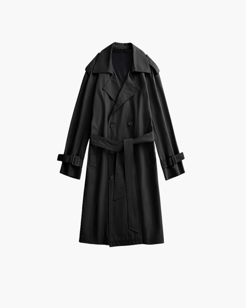 Classic Double-Breasted Trench Coat on-body view black outerwear Italian Design