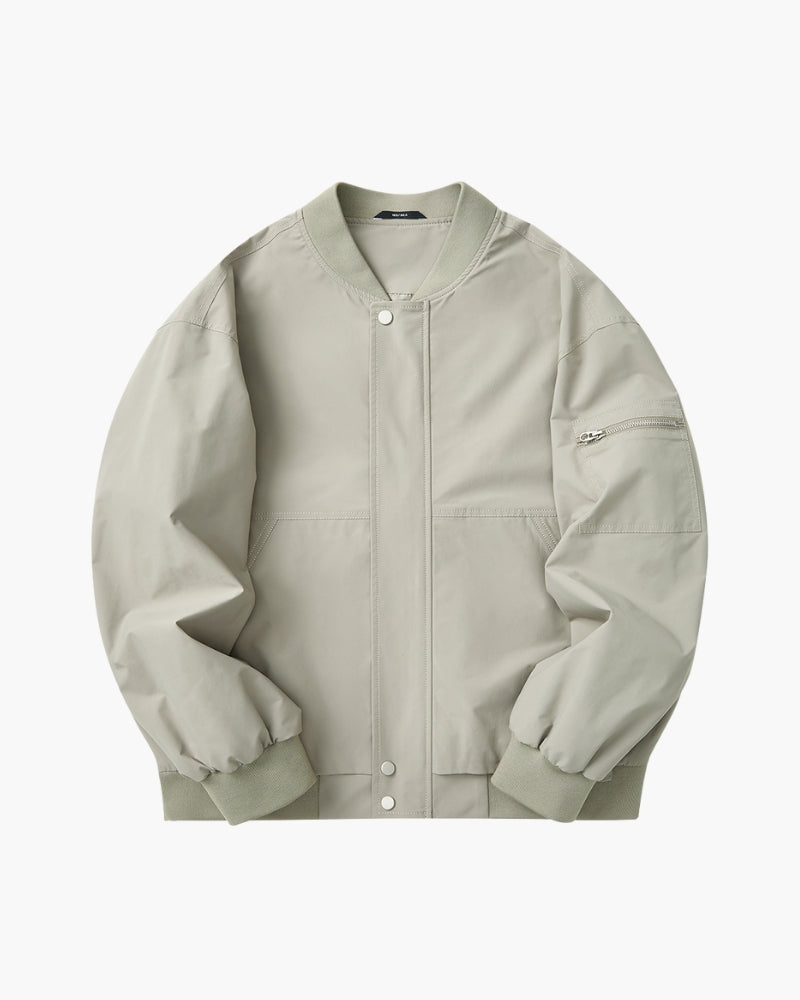 Minimalist Bomber Jacket front view grey outerwear Italian Design