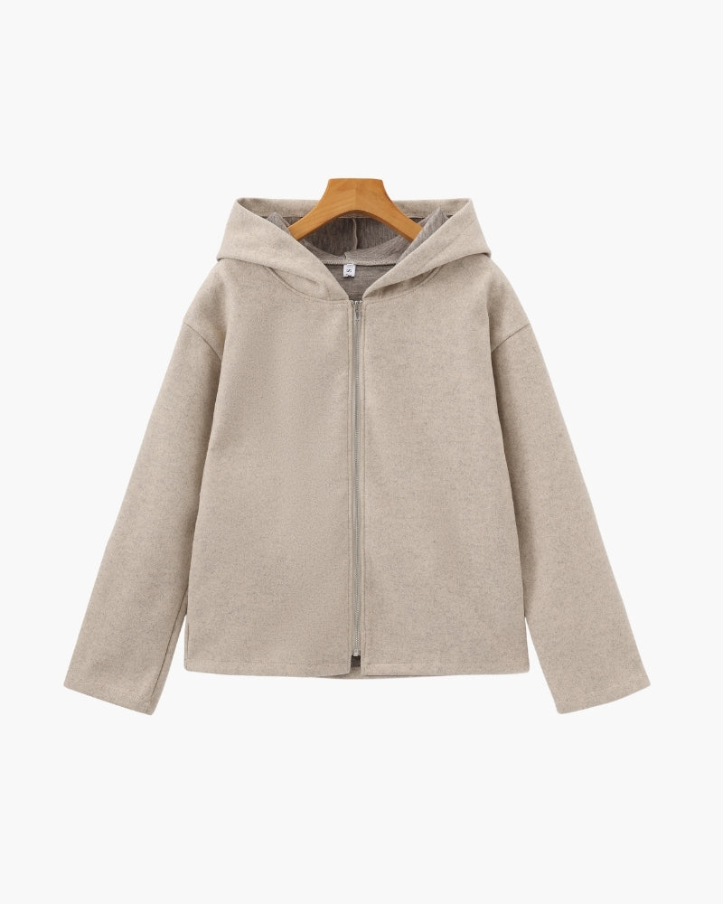 Marlow Wool Zip Coat front view beige wool Italian Design