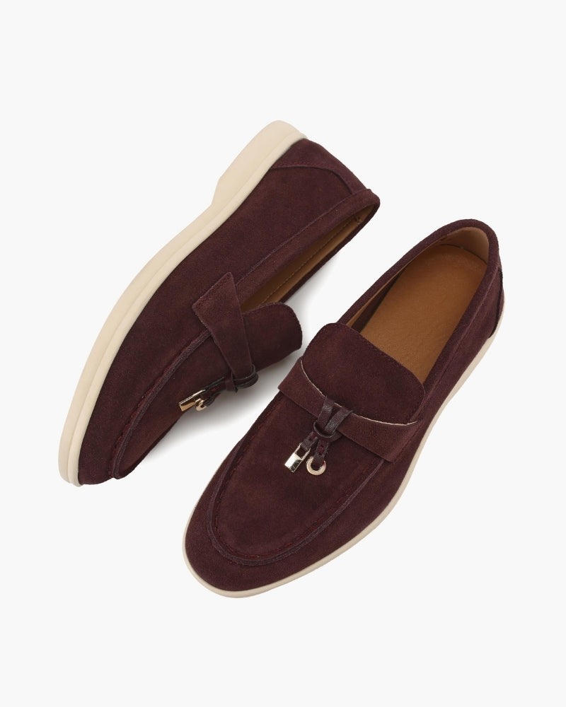 Gaeta Suede Loafer side profile brown suede clean silhouette studio