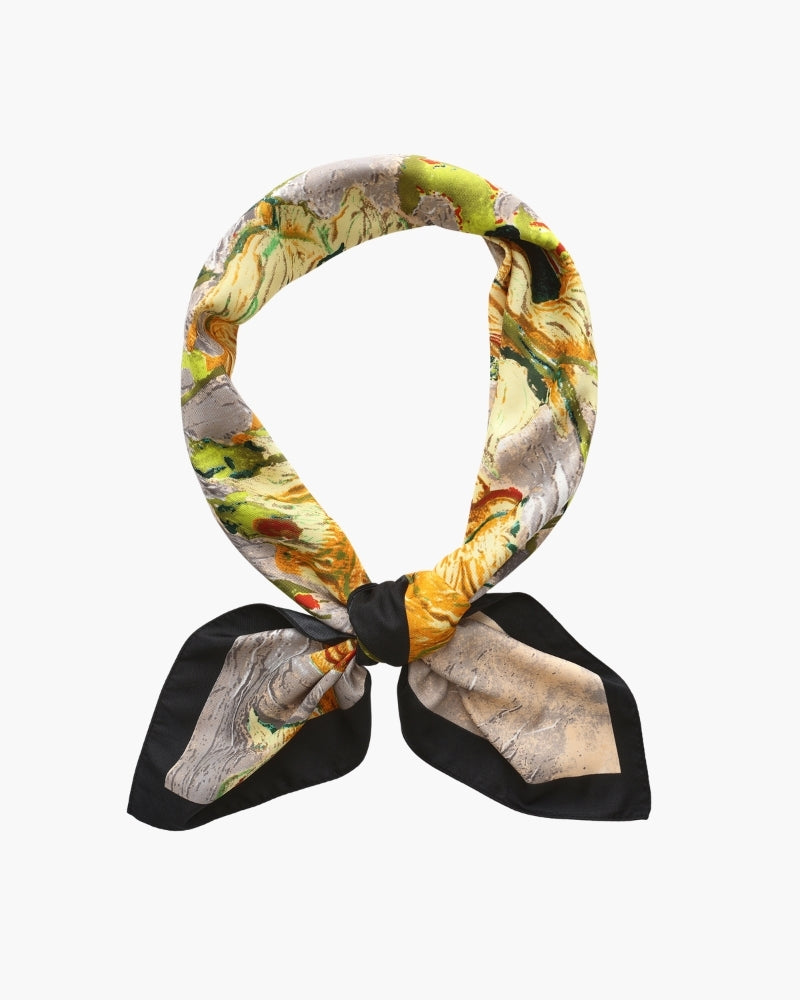 Old Money Impressionist Garden Scarf front view golden rose piece Italian Design
