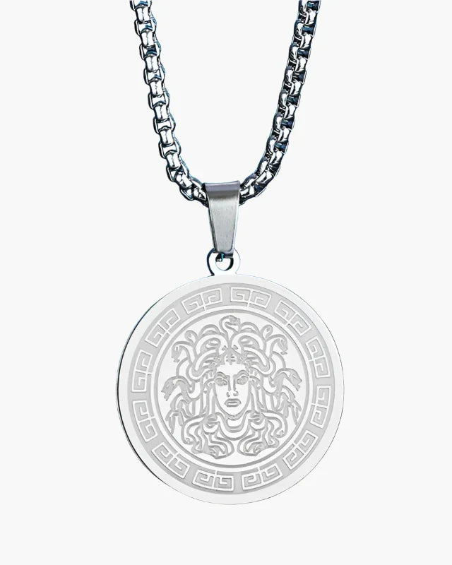 Medusa Long Chain (Gold & Silver) front view silver piece Italian Design