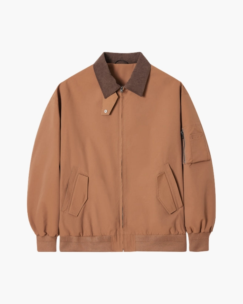 Classic Harrington Jacket detail view brown outerwear Italian Design