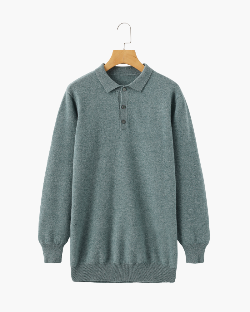Foto da Polo Veneza verde da Pianizzo em cashmere com gola clássica e malha refinada