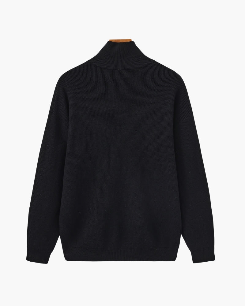 Refined Half-Zip Knit Pullover on-body view black knitwear Italian Design