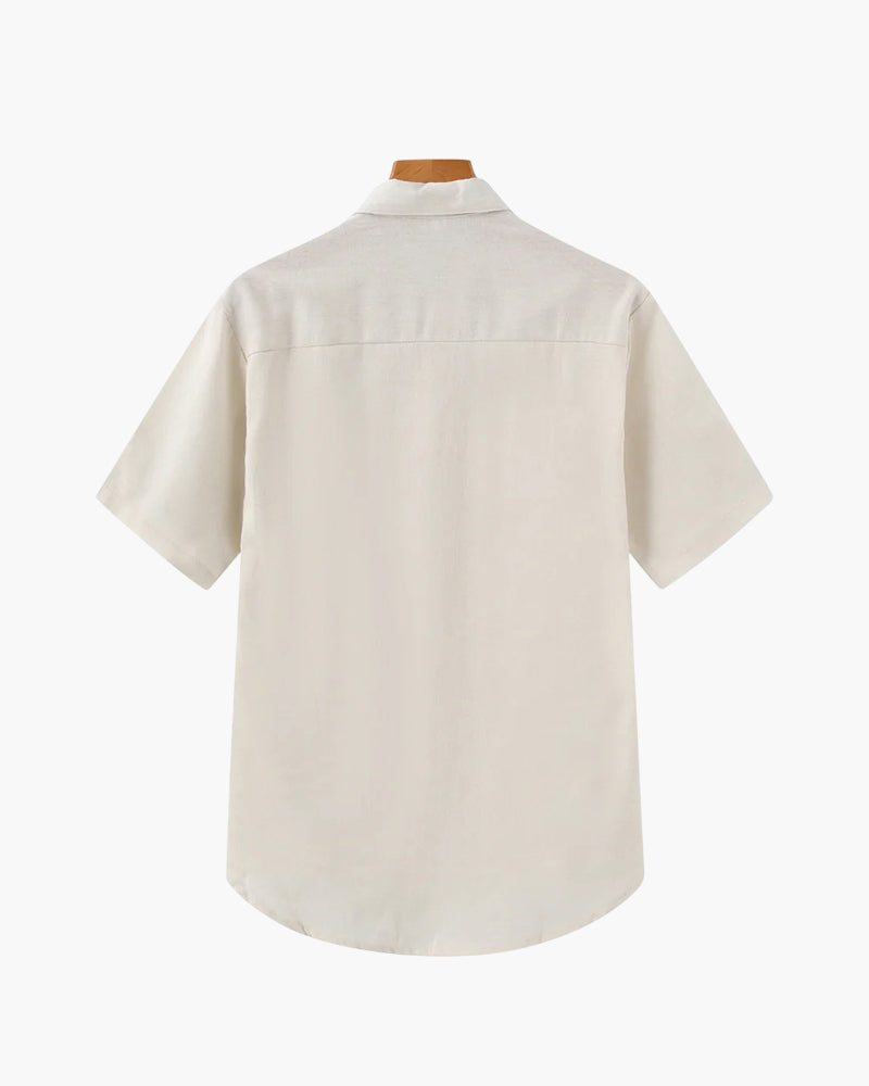 Trieste Linen Polo white linen polo front view clean minimal polo collar Pianizzo