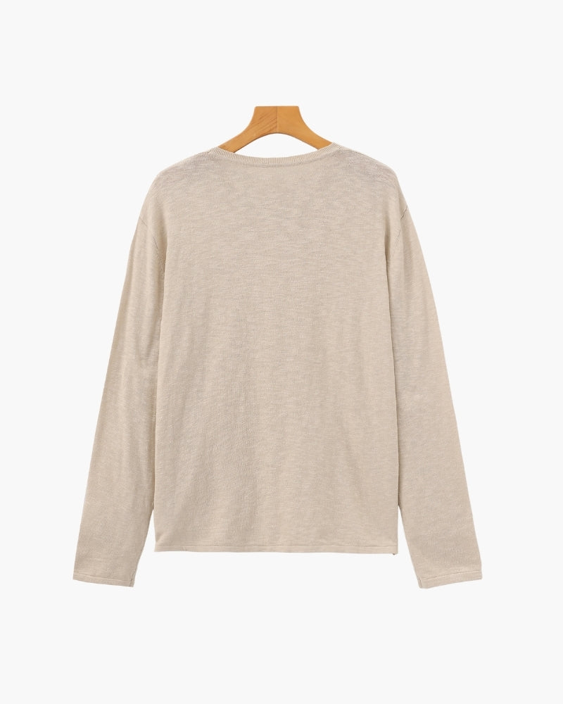 Linen Cotton Essential Crewneck detail view beige linen-cotton Italian Design