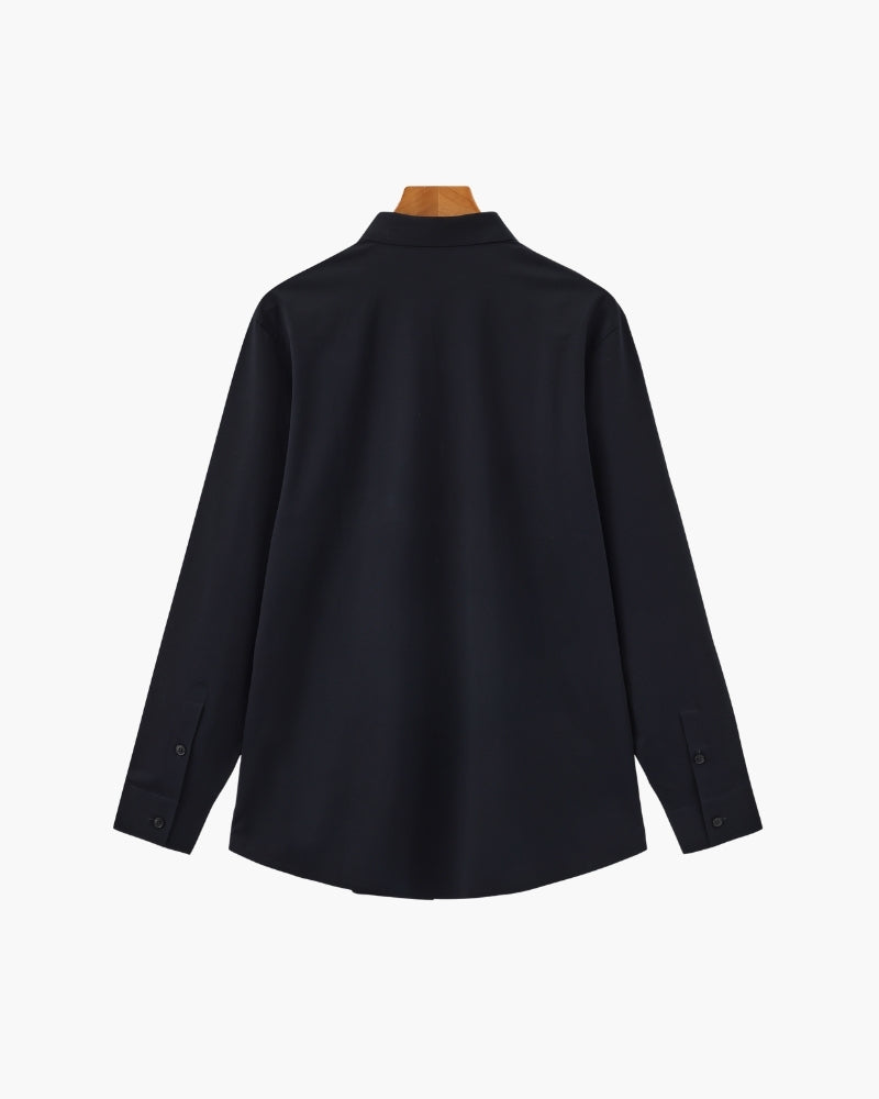 Tailored Cotton Flex Shirt on-body view black cotton Italian Design